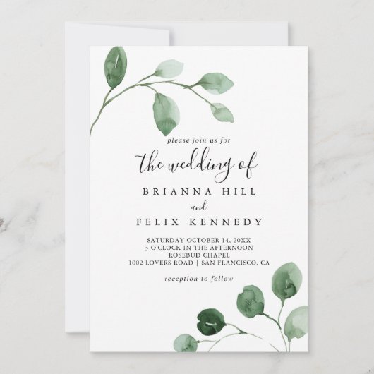 Elegant minimalistisch Eucalyptus de bruiloft van Kaart (Voorkant)