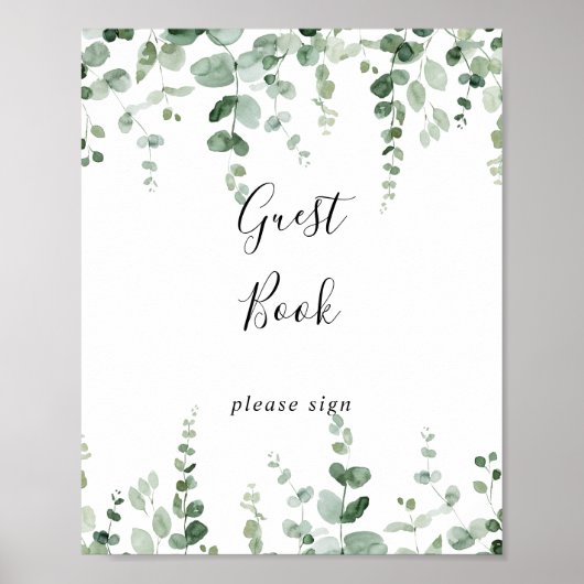 Elegant minimalistisch Eucalyptus Guest Book Sign Poster (Voorkant)