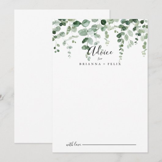 Elegant minimalistisch Eucalyptus Wedding Advice K Advieskaart (Voorkant / Achterkant)