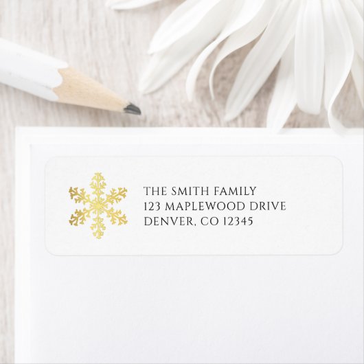 Elegant minimalistisch Faux Gold Foil Snowflake Etiket (Insitu)