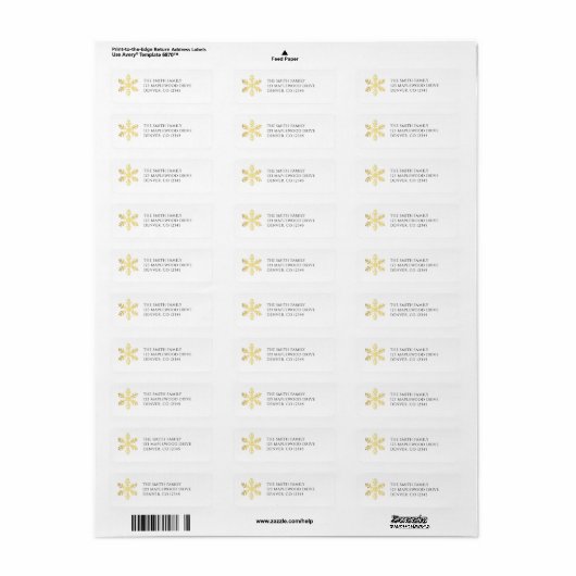 Elegant minimalistisch Faux Gold Foil Snowflake Etiket (Full Sheet)