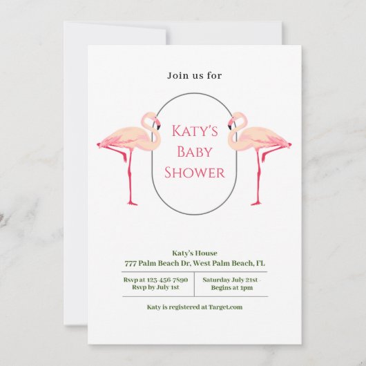 Elegant minimalistisch flamingo Baby shower Kaart (Voorkant)