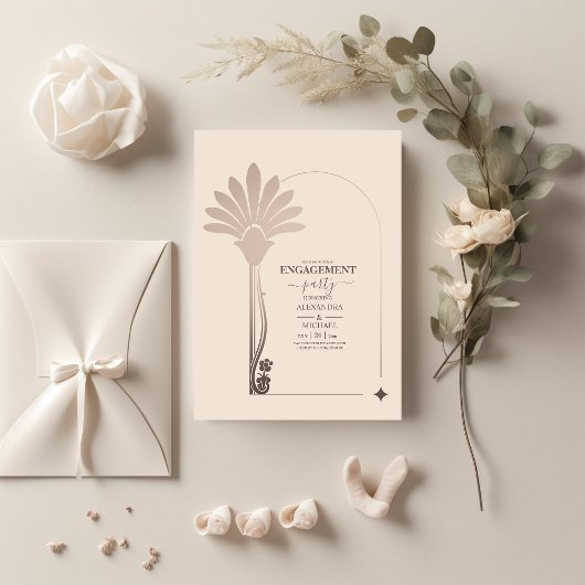 Elegant minimalistisch Floral Art Deco Verloving Kaart