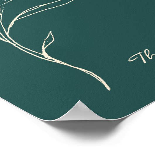 Elegant minimalistisch Floral Blauwgroen groen op  Poster (Hoek)