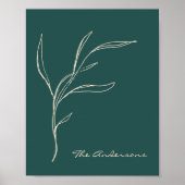 Elegant minimalistisch Floral Blauwgroen groen op Poster (Voorkant)