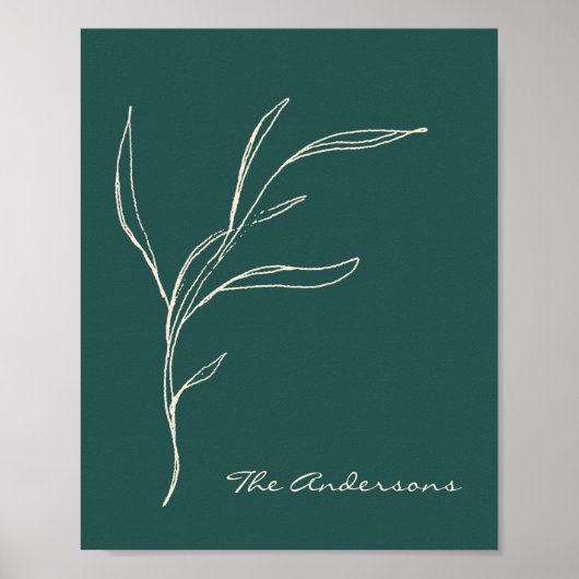 Elegant minimalistisch Floral Blauwgroen groen op  Poster (Voorkant)