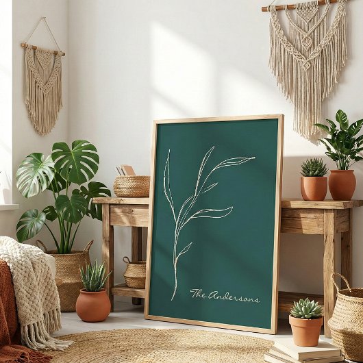 Elegant minimalistisch Floral Blauwgroen groen op Poster