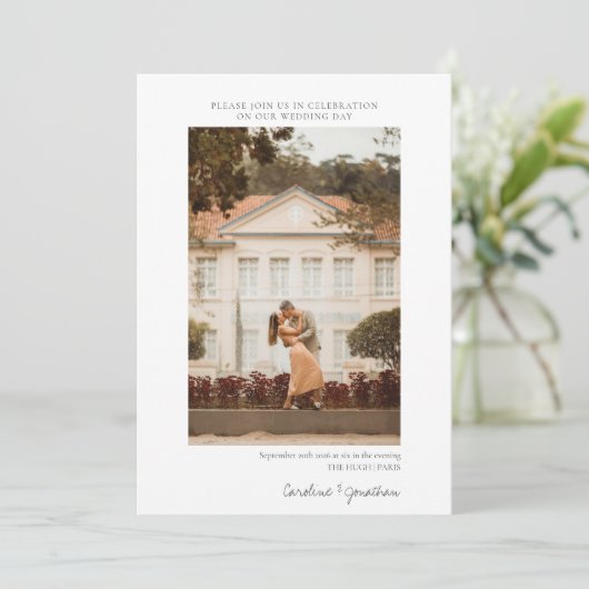 Elegant minimalistisch foto-bruiloft Website RSVP  Kaart (Staand voorkant)