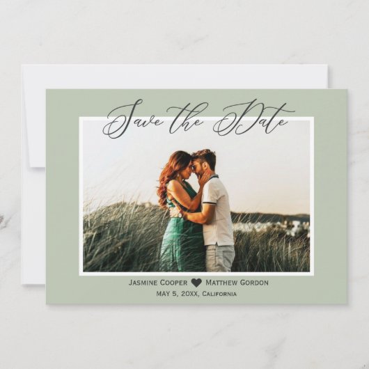 Elegant minimalistisch foto Groene foto Opslaan Da Save The Date (Voorkant)