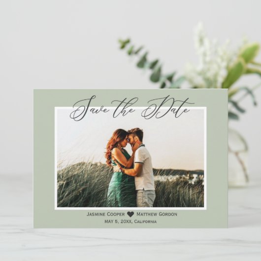 Elegant minimalistisch foto Groene foto Opslaan Da Save The Date (Staand voorkant)