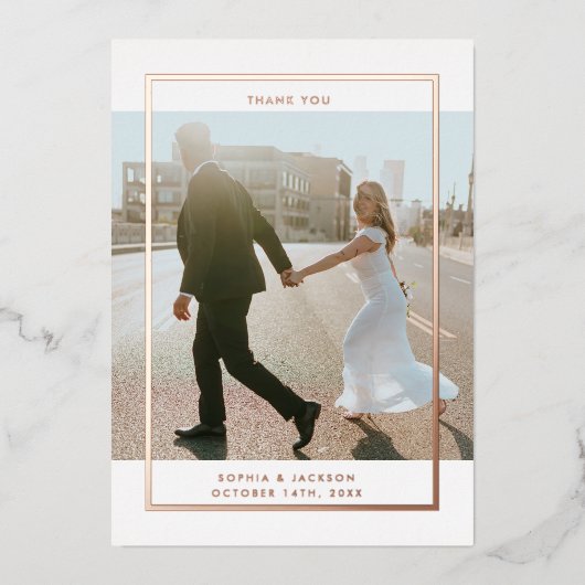 Elegant minimalistisch foto-Roos Gold Hartelijk da Folie Uitnodiging (Voorkant)