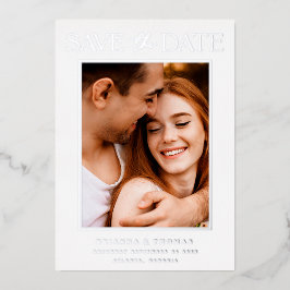 Elegant minimalistisch foto Silver Save the Date Folie Uitnodiging
