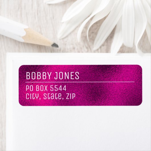 Elegant Minimalistisch Fuchsia Metallic Retouradre Etiket (Insitu)