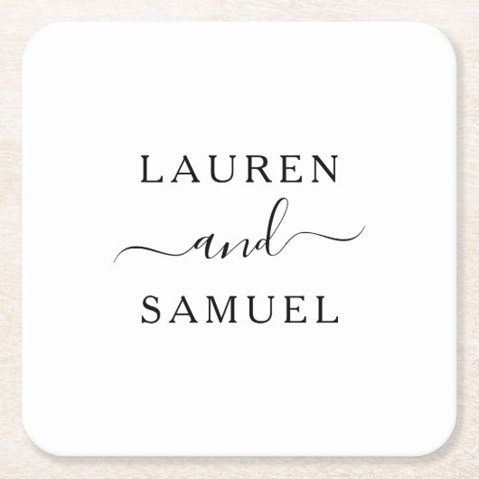 Elegant minimalistisch gepersonaliseerd huwelijksm kartonnen onderzetters (Voorkant)