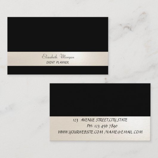 Elegant minimalistisch, gestreept, zwart visitekaartje (Voorkant / Achterkant)