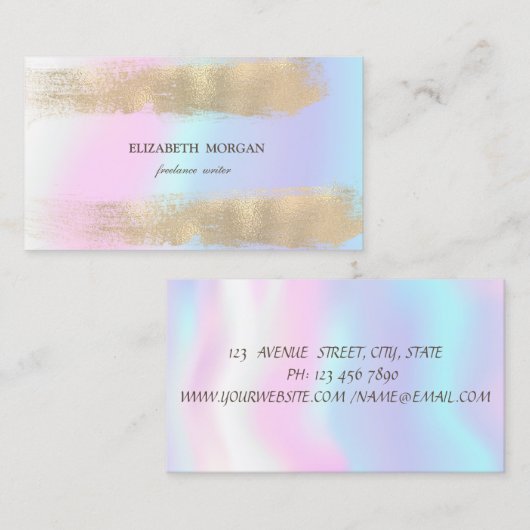 Elegant minimalistisch Gold Brush Stroke Holograph Visitekaartje (Voorkant / Achterkant)