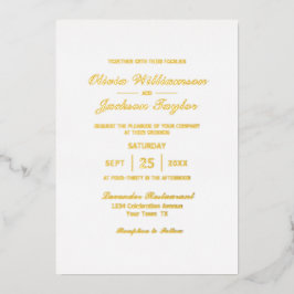 Elegant minimalistisch Gold Foil-teksthuwelijk Folie Uitnodiging