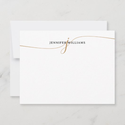 Elegant minimalistisch Gold Script-monogram Notitiekaartje (Voorkant)