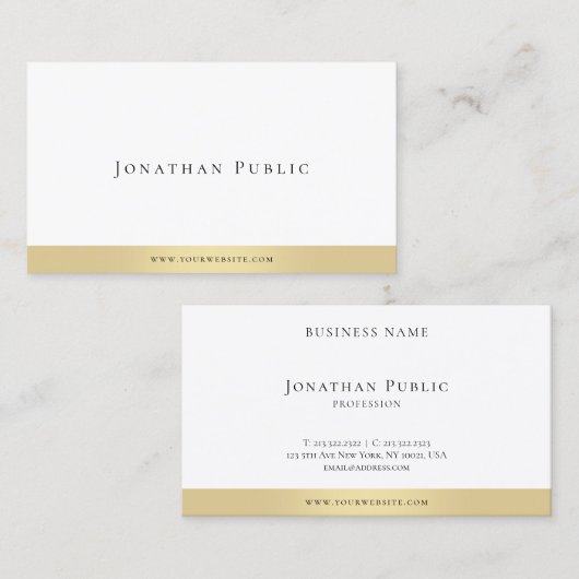Elegant minimalistisch Gold White Modern Professio Visitekaartje (Voorkant / Achterkant)