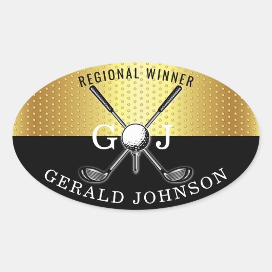 Elegant minimalistisch golf monogram ontwerp ovale sticker (Voorkant)