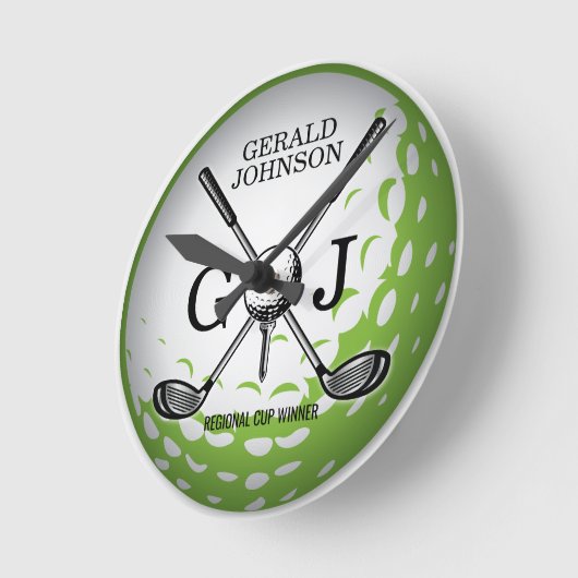 Elegant minimalistisch Golf Monogram Ontwerp Ronde Klok (Hoek)
