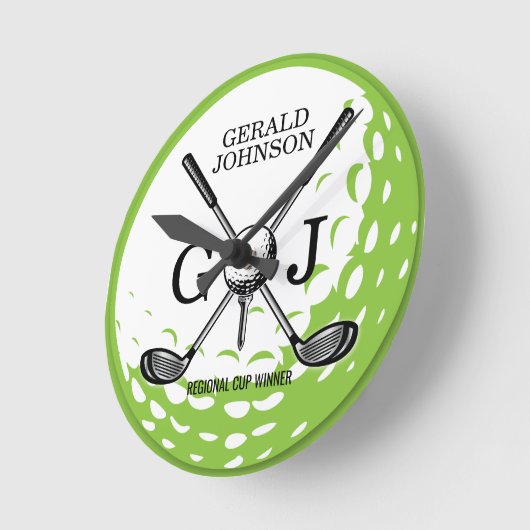 Elegant minimalistisch Golf Monogram Ontwerp Ronde Klok (Hoek)