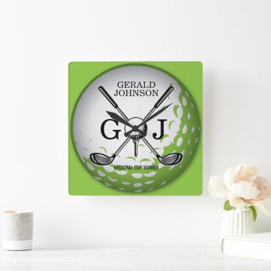 Elegant minimalistisch Golf Monogram Ontwerp Vierkante Klok (Huis)