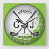 Elegant minimalistisch Golf Monogram Ontwerp Vierkante Klok (Voorkant)