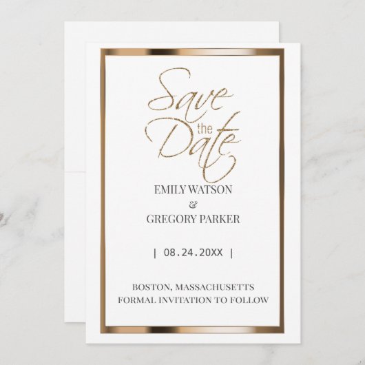Elegant minimalistisch goud met uitzondering van d save the date (Voorkant / Achterkant)
