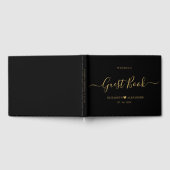 Elegant Minimalistisch Goud Script Zwart Bruiloft Gastenboek (Volledig)