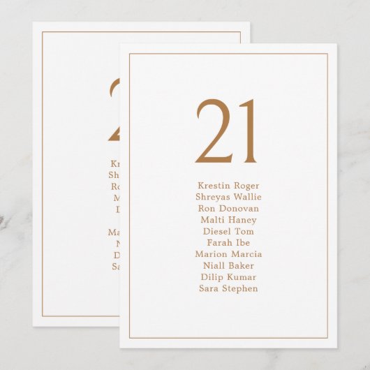 Elegant Minimalistisch Goud Zitkaart Tafelnummer (Voorkant / Achterkant)
