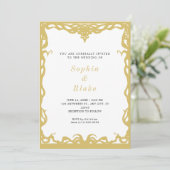 Elegant minimalistisch gouden en witte deco-huweli kaart (Staand voorkant)