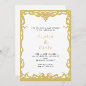 Elegant minimalistisch gouden en witte deco-huweli kaart (Voorkant / Achterkant)