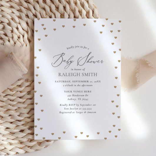 Elegant minimalistisch gouden hart Baby shower Kaart