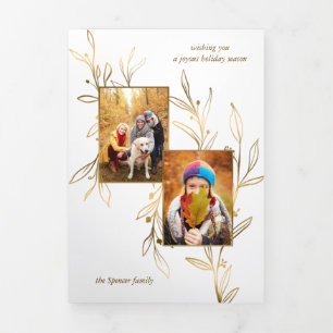 Elegant minimalistisch gouden lijndraden 2-foto's drieluik kaart