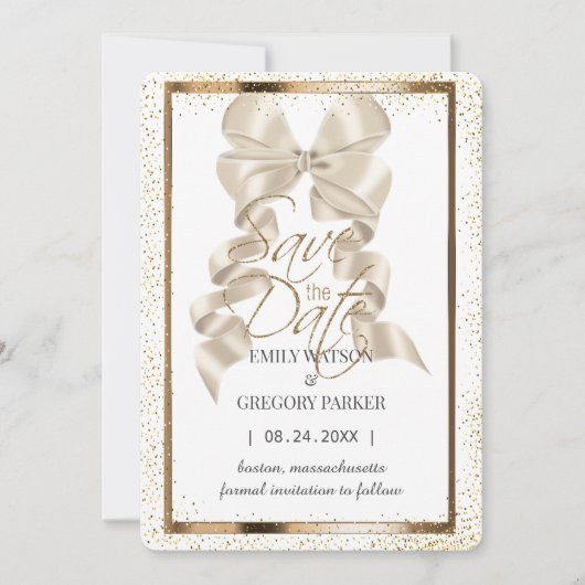 Elegant minimalistisch gouden lint sparen de datum save the date (Voorkant)