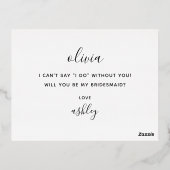 Elegant minimalistisch gouden script bruidsmeisje folie uitnodiging briefkaart (Achterkant)