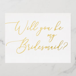 Elegant Minimalistisch Gouden Script Bruidsmeisje  Folie Uitnodiging Briefkaart