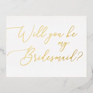 Elegant Minimalistisch Gouden Script Bruidsmeisje  Folie Uitnodiging Briefkaart