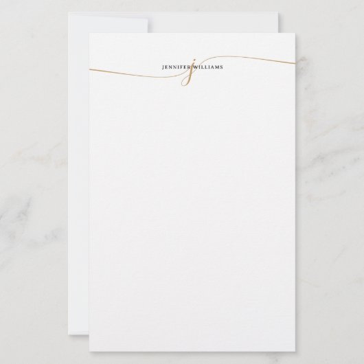 Elegant Minimalistisch Gouden Script Monogram Briefpapier (Voorkant)
