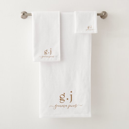 Elegant minimalistisch goudmonogram bad handdoek (Insitu)