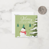 Elegant minimalistisch grafisch snowman-groene boo notitiekaartje (Voorkant / Achterkant in situ)