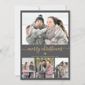 Elegant minimalistisch grijs goud 4 Foto kerstmis Feestdagenkaart (Voorkant)