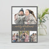 Elegant minimalistisch grijs goud 4 Foto kerstmis Feestdagenkaart (Staand voorkant)