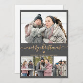 Elegant minimalistisch grijs goud 4 Foto kerstmis Feestdagenkaart (Voorkant / Achterkant)
