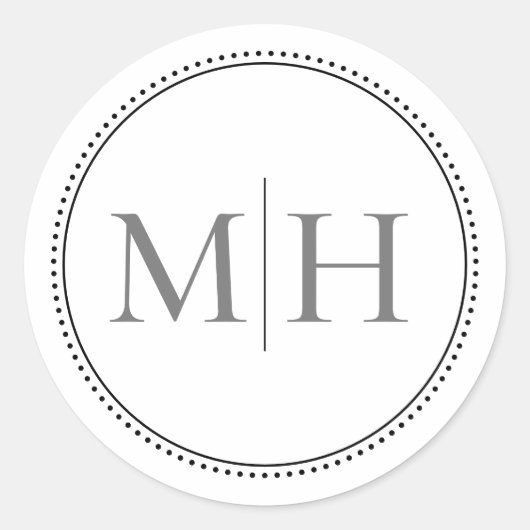 Elegant minimalistisch grijs monogram gestippelde ronde sticker (Voorkant)