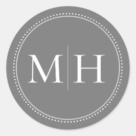 Elegant minimalistisch grijs monogram gestippelde  ronde sticker