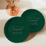 Elegant minimalistisch groen Afstuderen Papieren Bordje<br><div class="desc">Elegant afstuderen papier borden met "Afstuderen" in een mooi wit script met een groene achtergrond. Pas de borden van het afstuderen aan door de naam van de afgestudeerde, schoolnaam, en het jaar van het afstuderen toe te voegen. De gepersonaliseerde afstuderen papieren borden zijn perfect voor zowel de academische wereld als...</div>