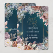 Elegant Minimalistisch Groen Bloemengoud Save the  Save The Date (Voorkant / Achterkant)