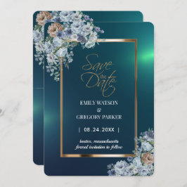 Elegant Minimalistisch Groen Bloemengoud Save the  Save The Date